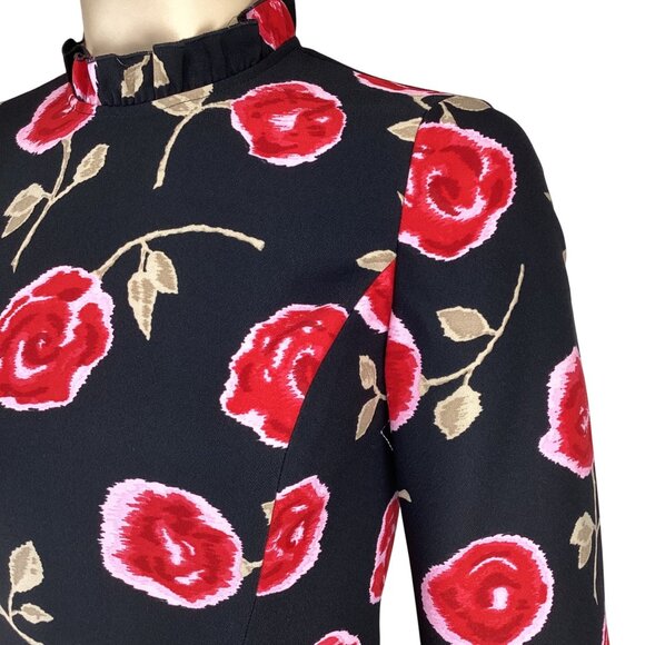 Kate Spade New York‎ Dress Size 00 Hazy Rose Black Floral Print 3/4 Sleeve - Picture 5 of 9